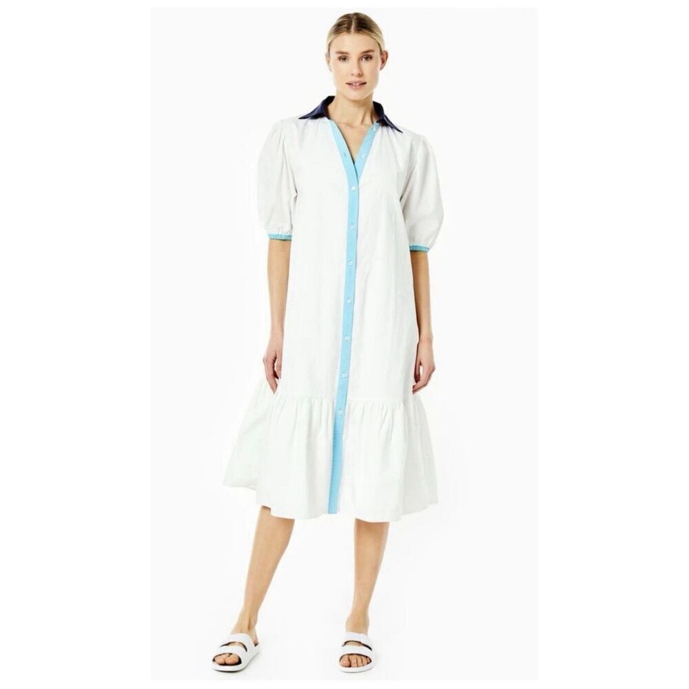 NWOT Addison Bay Isle White & Blue Midi Dress Oversized Size XS